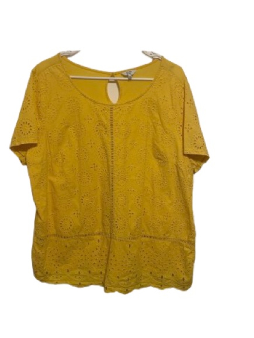 Crown & Ivy Women’s Yellow Eyelet Short Sleeve Blouse XXL